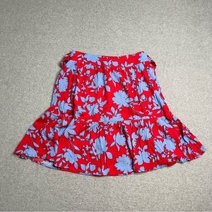 Gibson Skirt Womens XSP Petite Red Blue Floral Print Ruffled Casual Adult